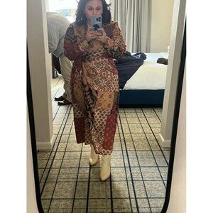 MISA Los Angeles Eliza Patchwork Wrap Dress Size XL Midi Women